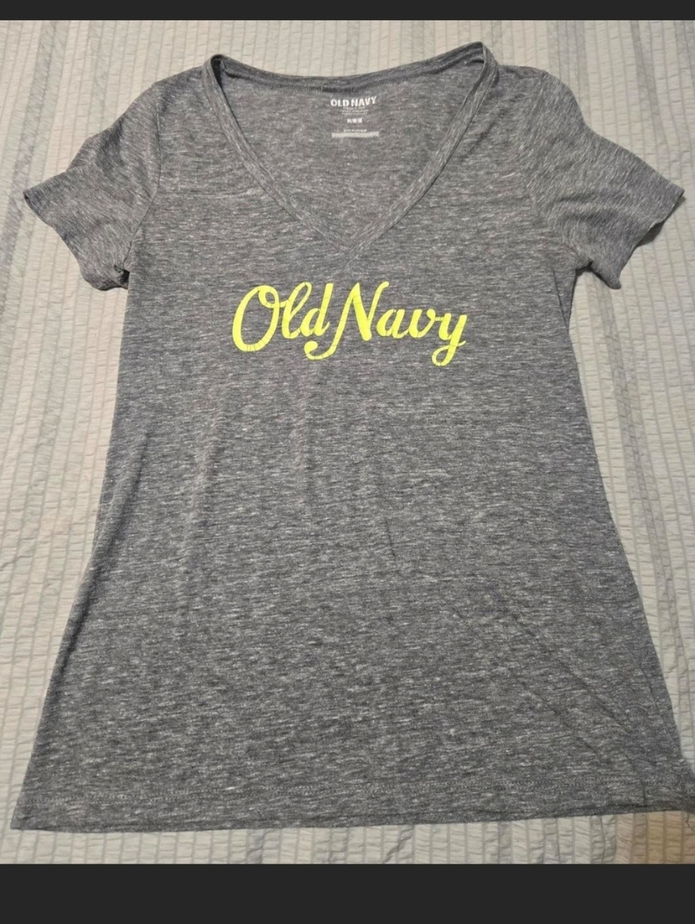 Vintage Old Navy Gray V-Neck Tee with Green Logo